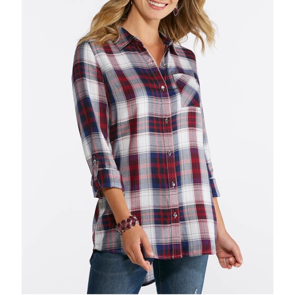 Rhinestone Plaid Button Down